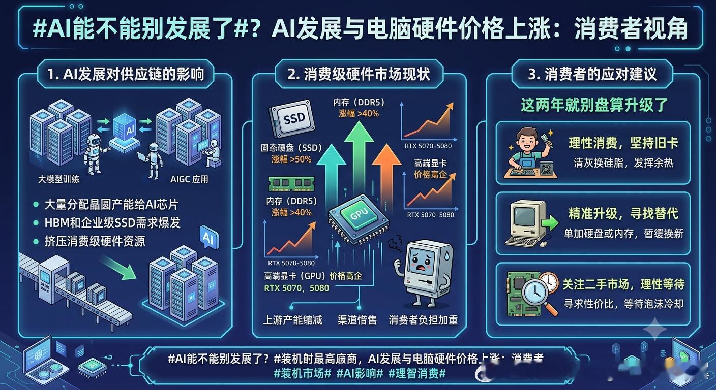 AI能不能别发展了 电脑硬件都涨上天了，这两年就别盘算升级了。 