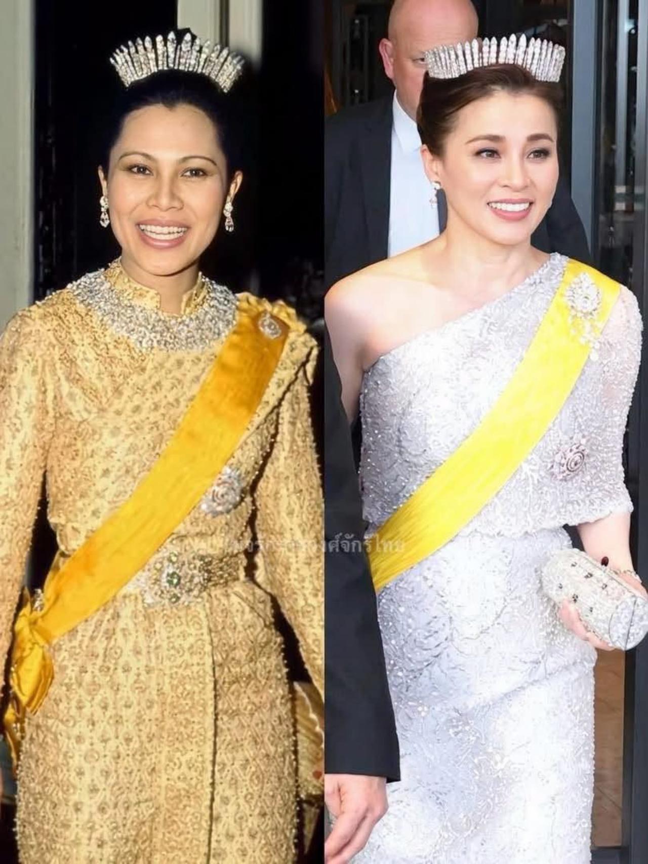 两位泰国王后佩戴王冠，诗丽吉更有松弛感
苏提达2026年4月瑞典国王寿宴上，头回