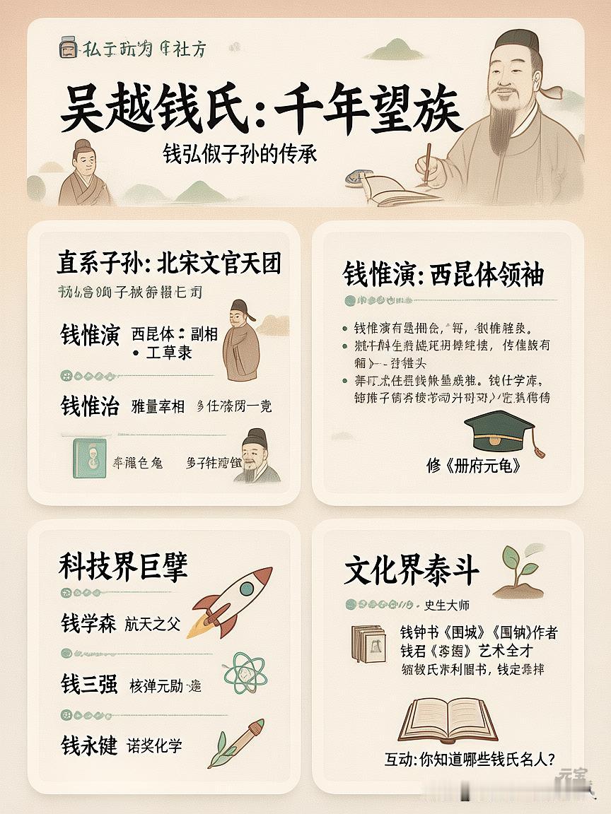 “谁懂啊！吴越国钱弘俶归宋后，子孙不仅没凉，还混成千年名门…
钱弘俶共有14子（