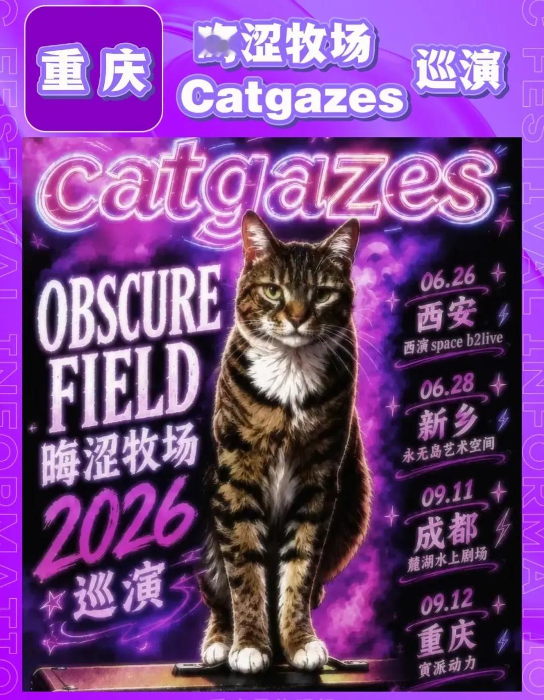 猫视眈眈｜晦涩牧场重庆站夜色之约🐈‍⬛
晦涩牧场Catgazes巡演落地重庆，