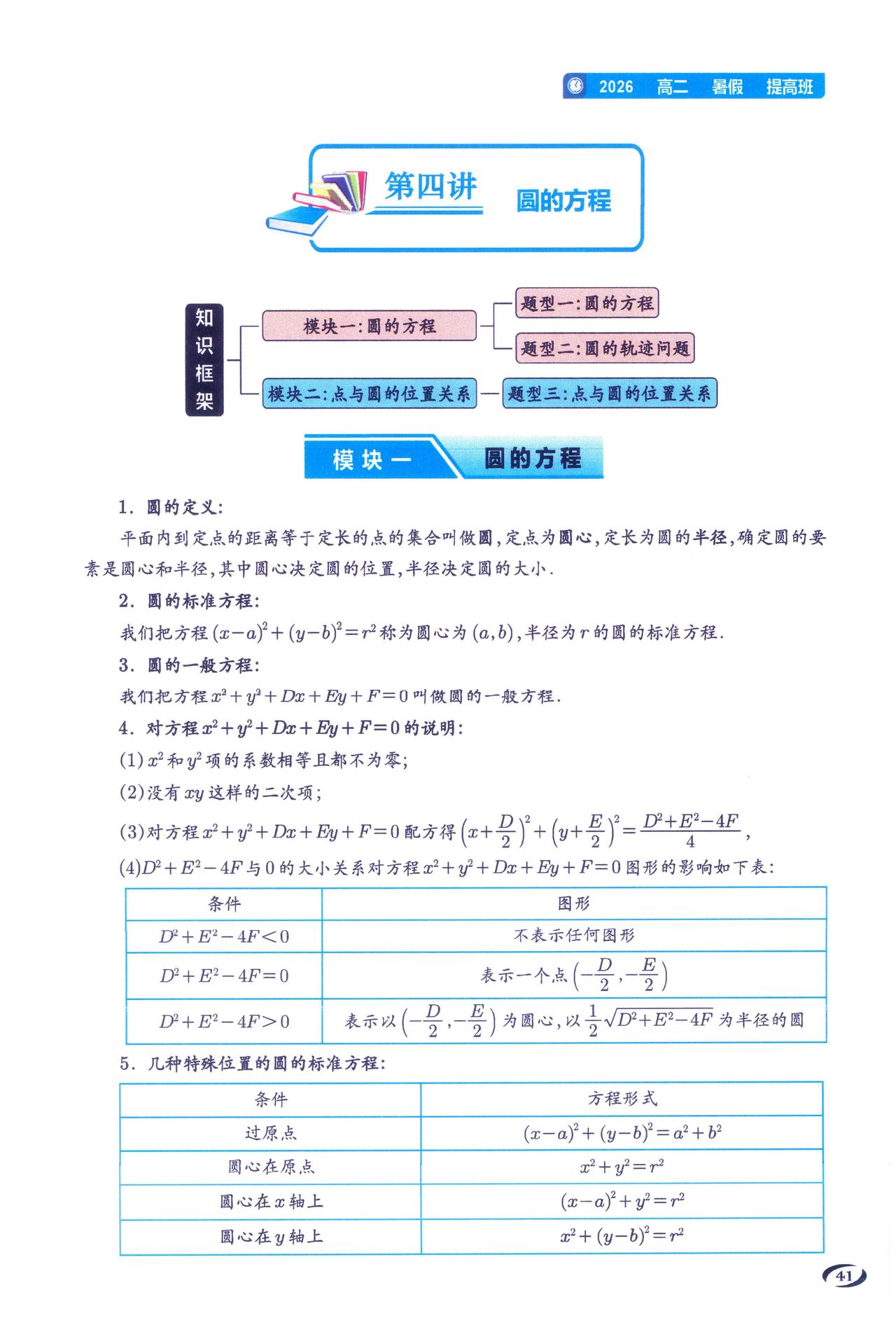 新高二数学暑假预习——圆方程、直线与圆位置关系