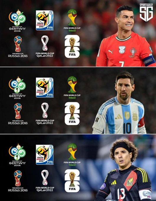 2026年将有3名球员完成6届世界杯。
绝代双骄：梅西38岁、C罗41岁
墨西哥