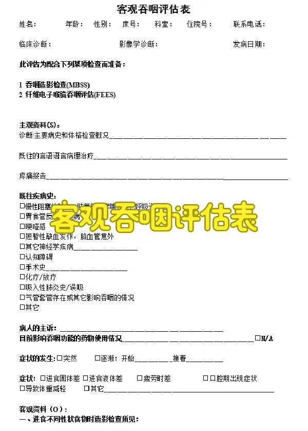 客观吞咽评估表