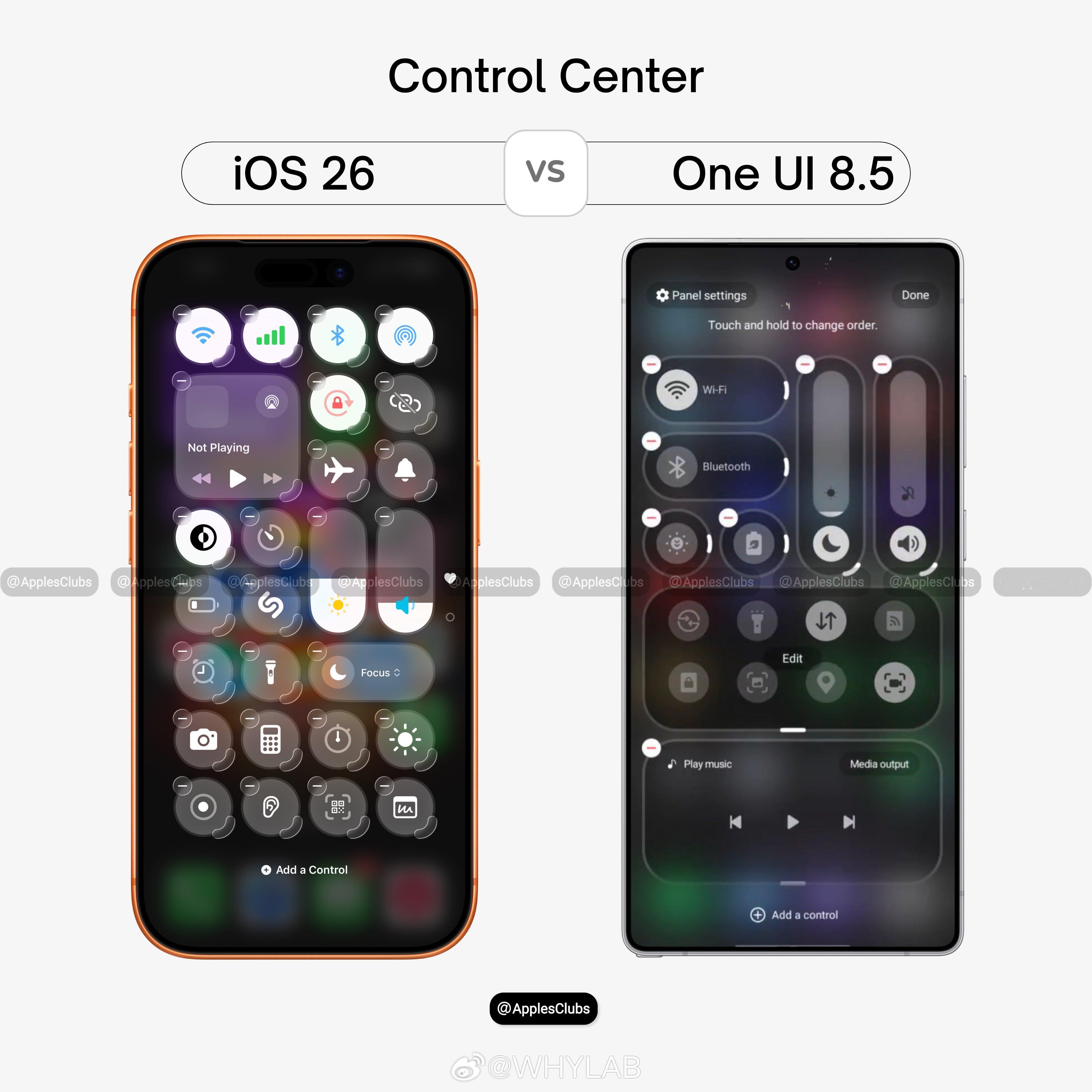iOS 26 控制中心对比 One UI 8.5， 这次我选三星