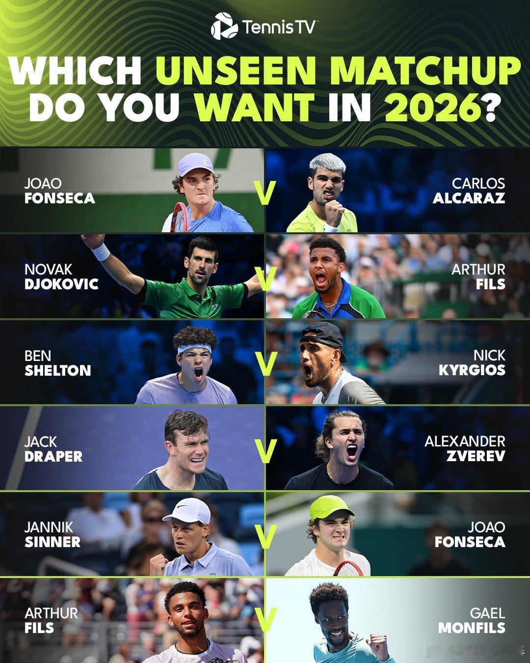 他们竟然还没交手过下面这些潜在对决，你最期待在2026看到哪一组❓丰塞卡 vs 