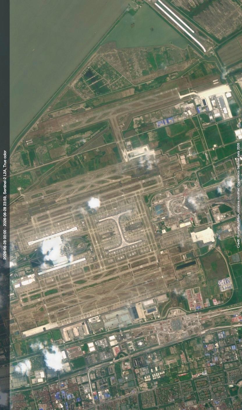 上海浦东机场最近高清卫星图（6.28）
