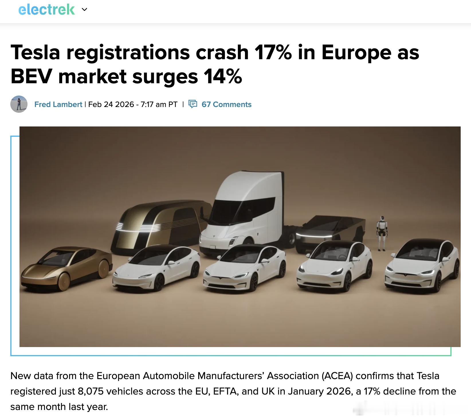Will的小米基本面研究 Electrek于2月24日援引欧洲汽车制造商协会（A