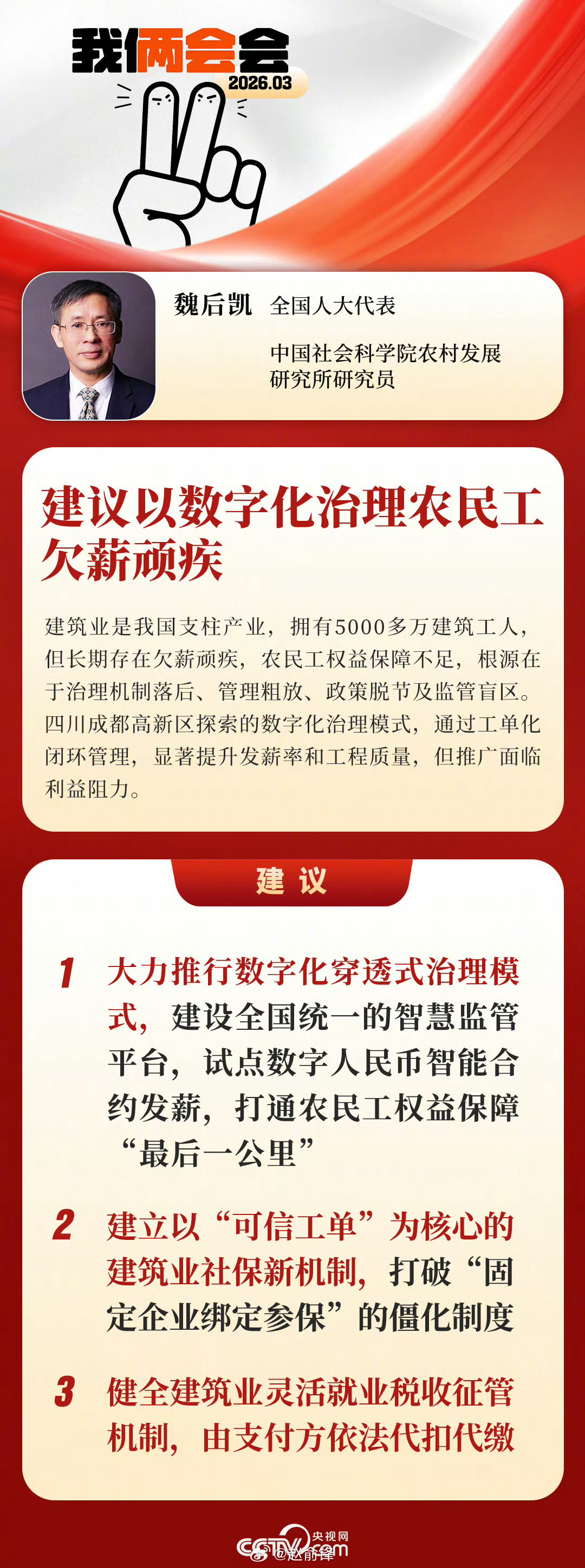 两会观察团 用数字化破解农民工欠薪顽疾，是直击痛点、务实可行的民生良策。建筑行业