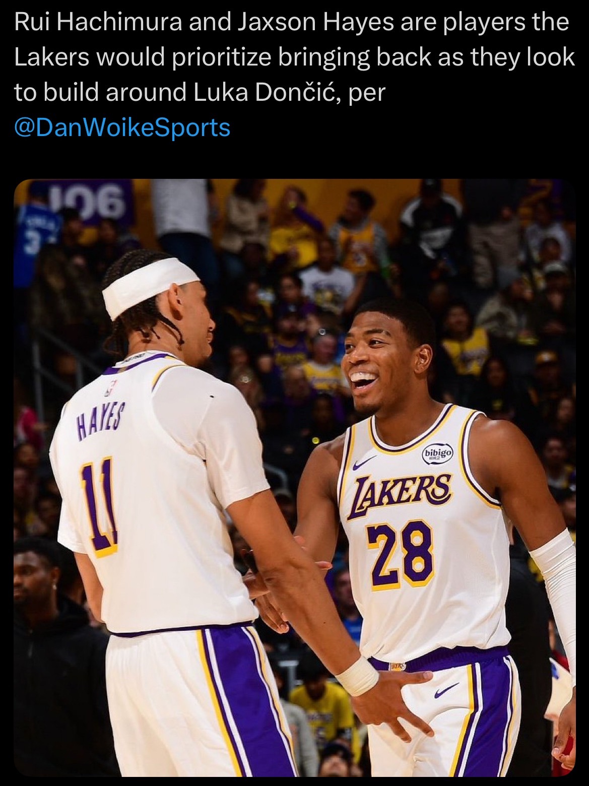 Dan Woike：八村垒与海斯是湖人今夏优先考虑续约的两名球员，球队计划继续围
