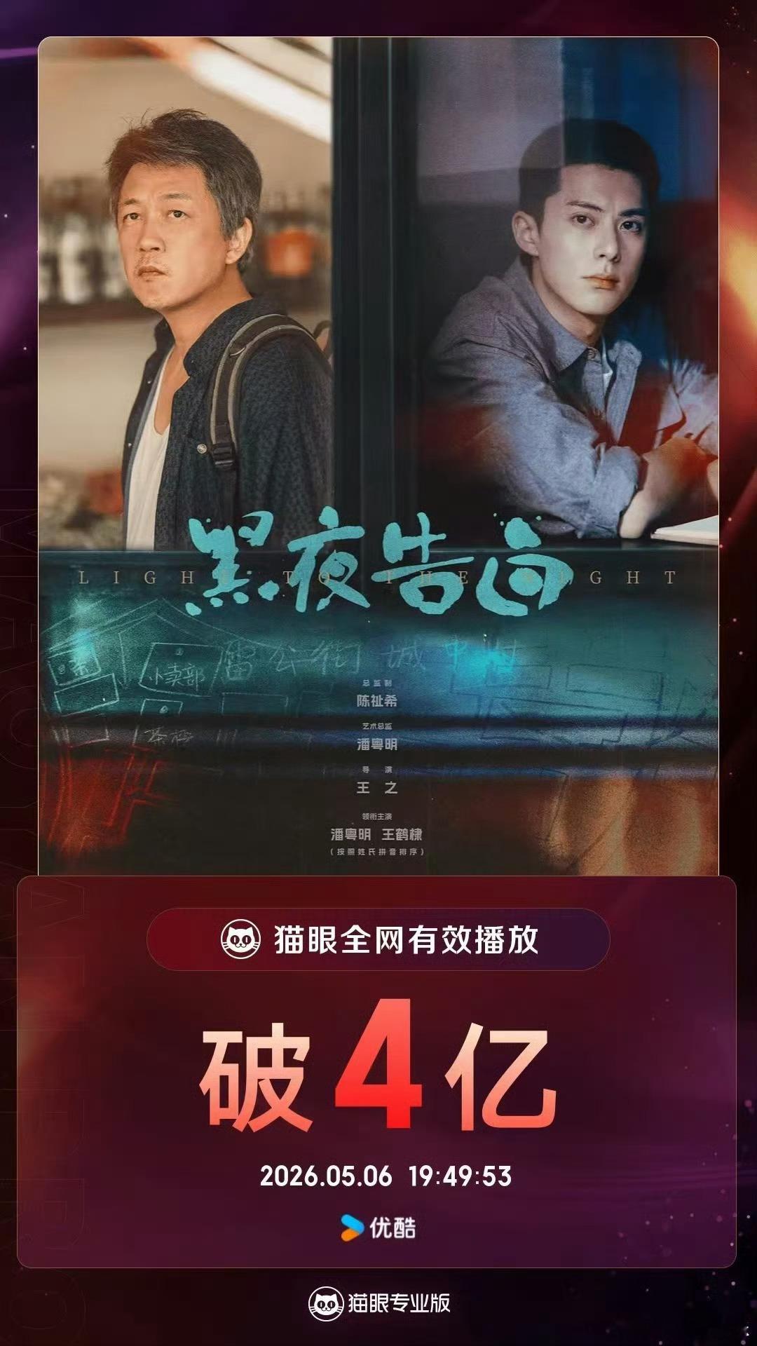 恭喜王鹤棣，潘粤明《黑夜告白》有效播放量破4亿了，热度还在持续上升，悬疑好剧实至