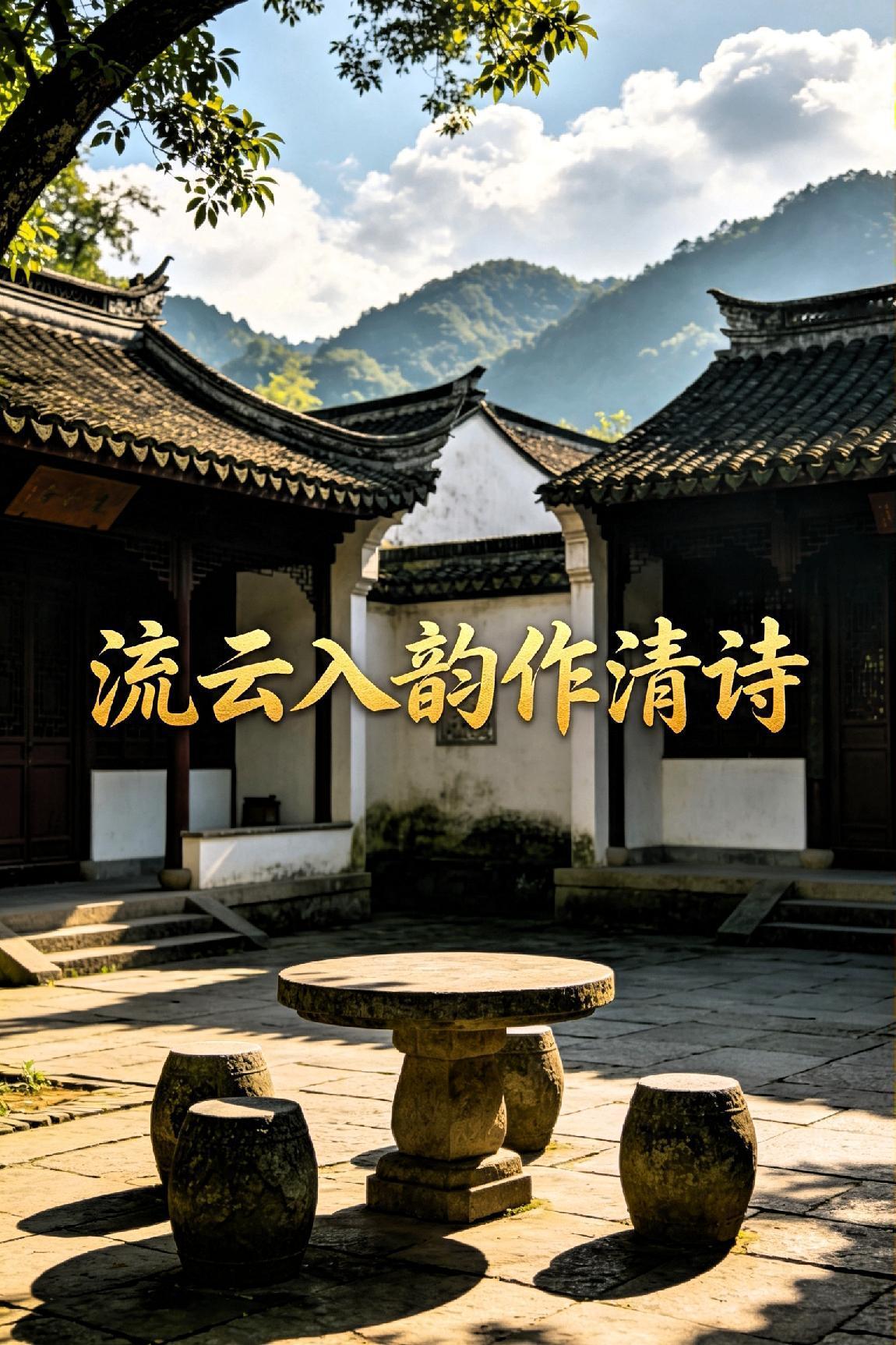 流云入韵作清诗
 
（七言律诗）

 
流云入韵作清诗，漫倚松窗览碧池。

风送