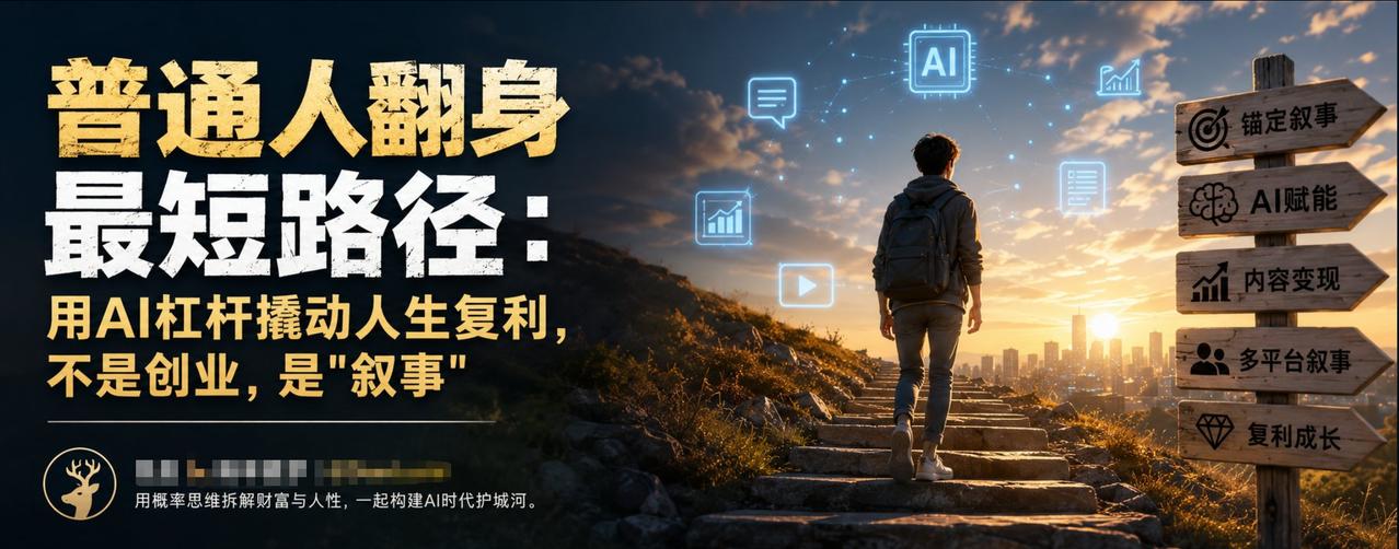 普通人翻身最短路径：用AI杠杆撬动人生复利，不是创业，是“叙述”
一、先锚定，再