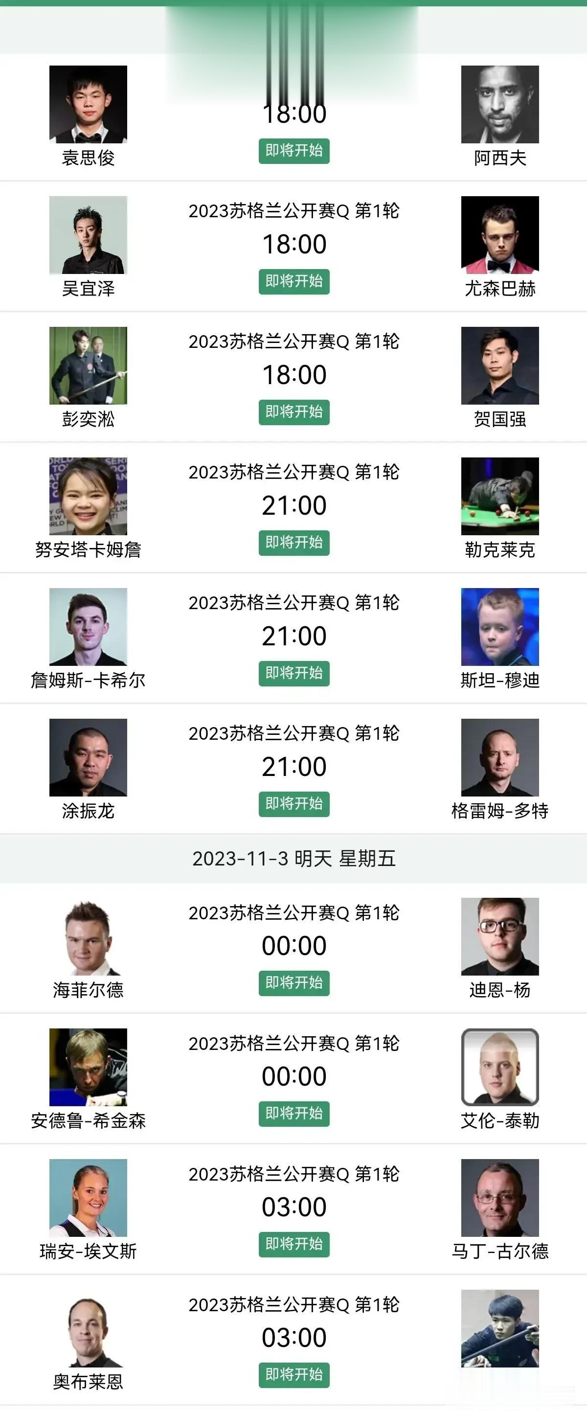 斯诺克苏格兰公开赛资格赛昨夜今晨战报，中国军团2胜2负；今天是资格赛最后一个比赛