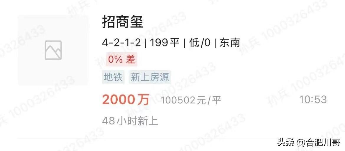 合肥招商玺，小区首套挂牌的二手房来了～
199平，20000万，单价100500