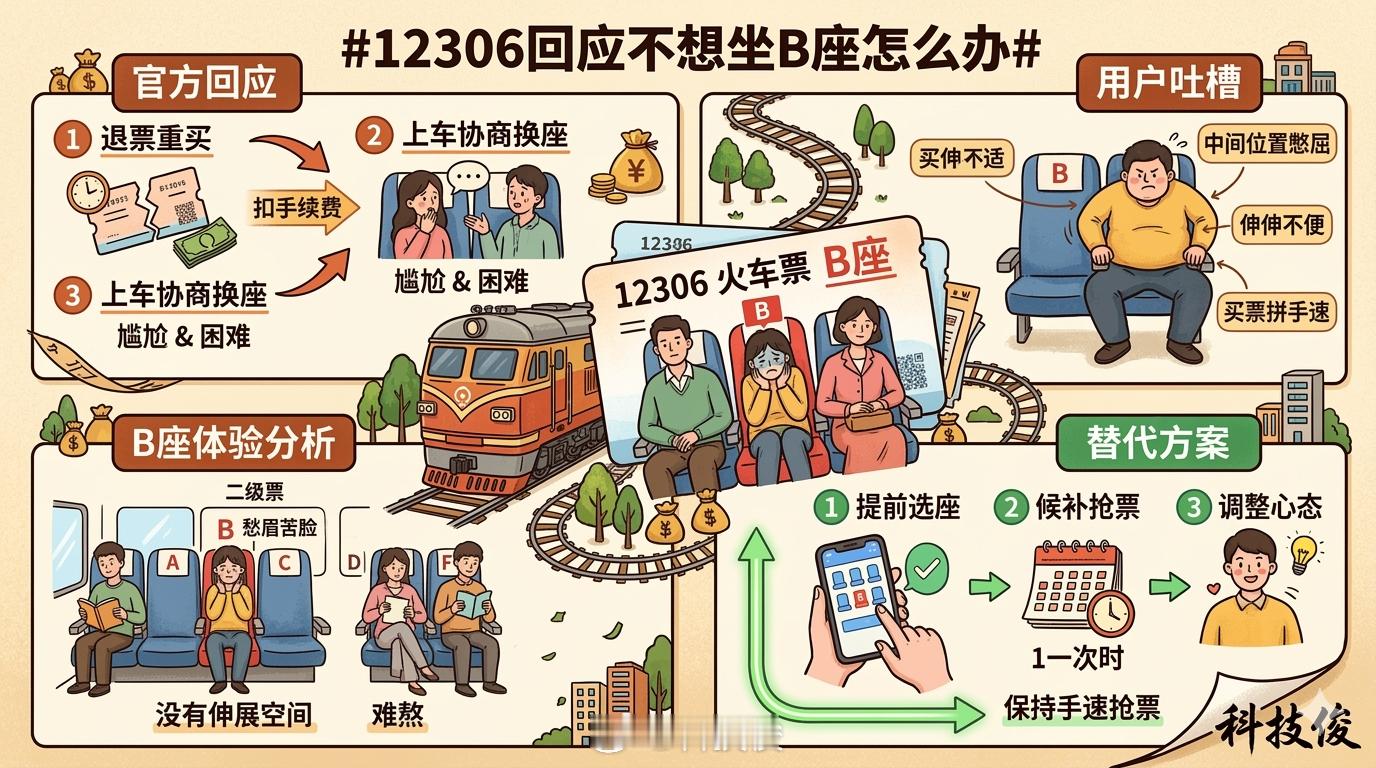 12306回应不想坐B座怎么办看到官方说不想坐B座能退票重买或上车协商换座，这办