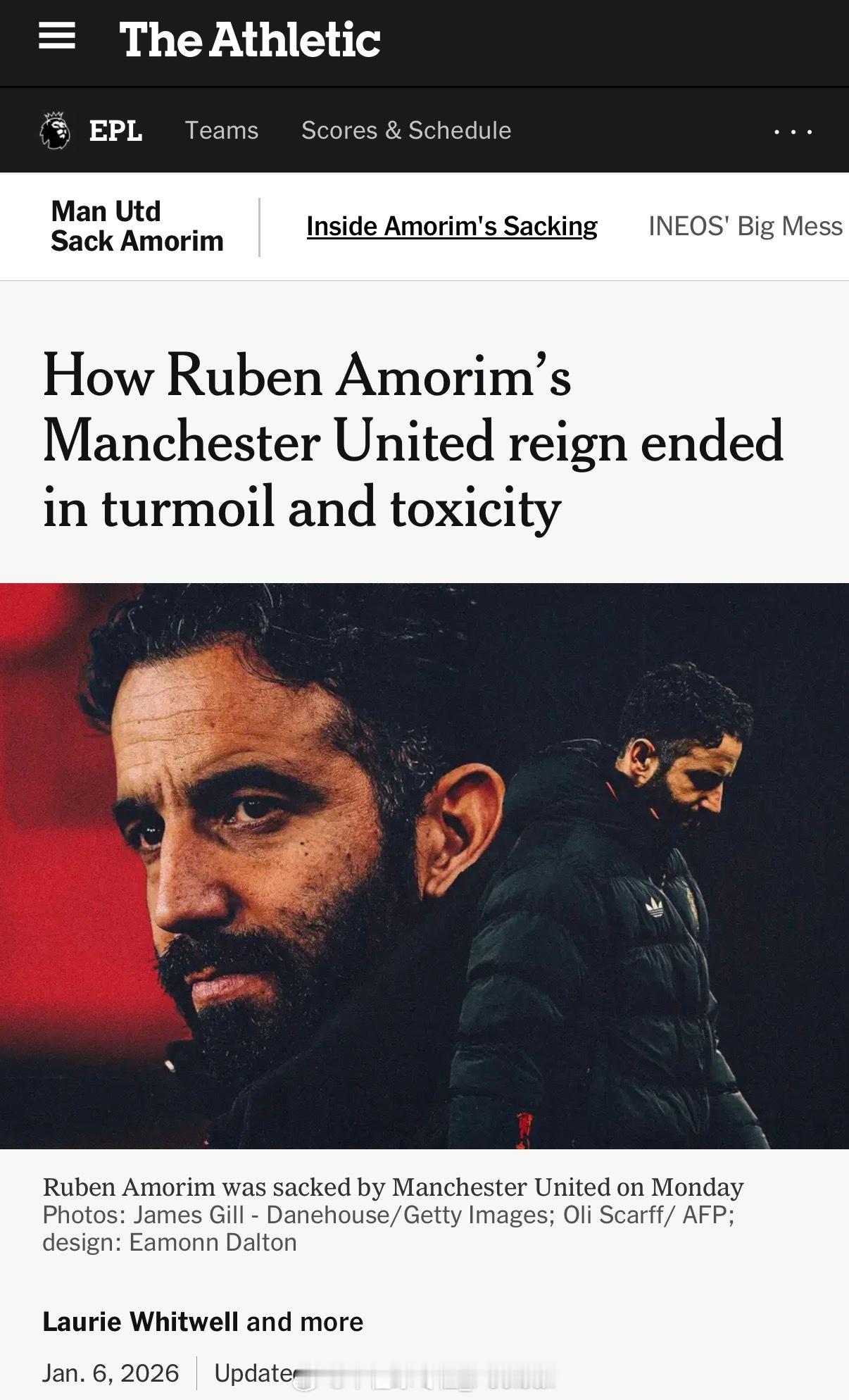 Laurie Whitwell更新长文，详细介绍了阿莫林下课始末，其中一些细节应