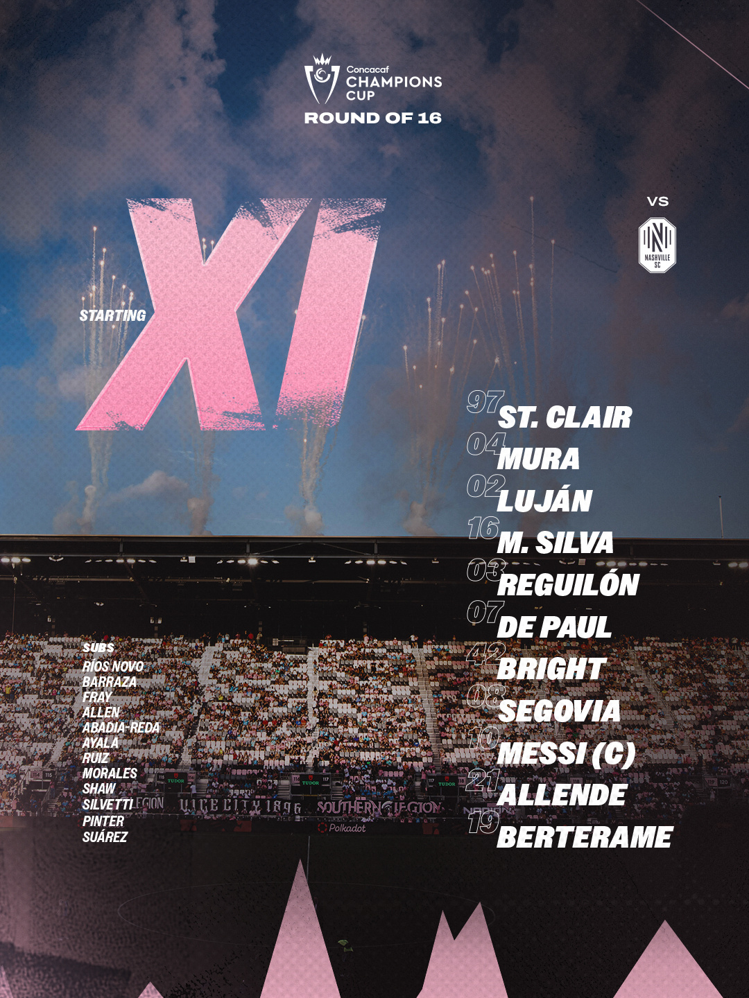 📃迈阿密国际首发阵容：戴恩·圣克莱尔，法昆多·穆拉，贡萨洛·卢扬，米卡埃尔，雷