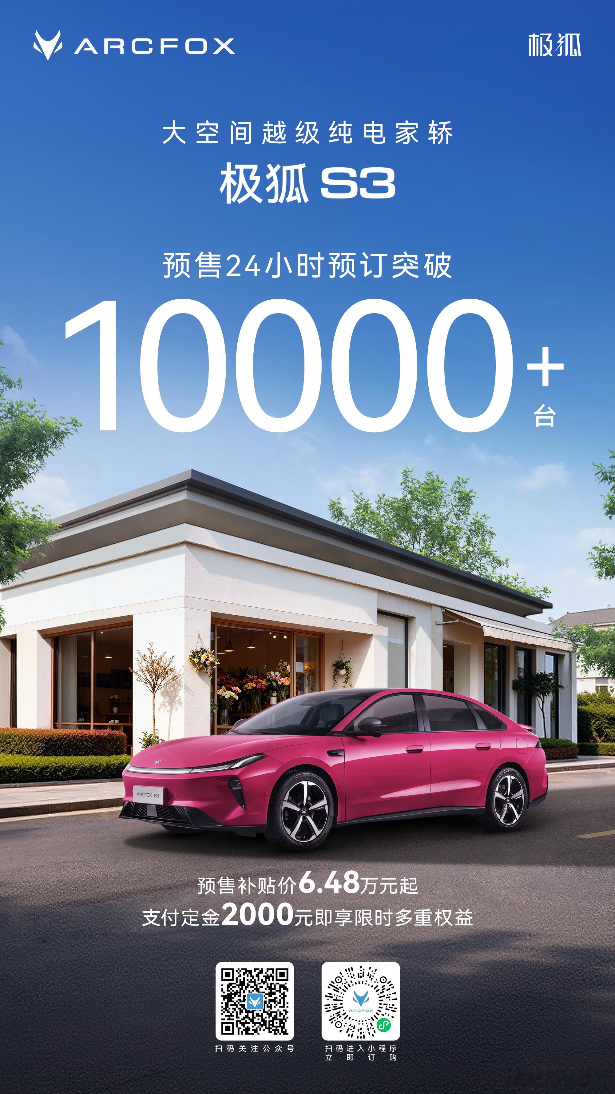 极狐S3 开启预售24小时预订突破10000+台！预售补贴价6.48万元起万人选