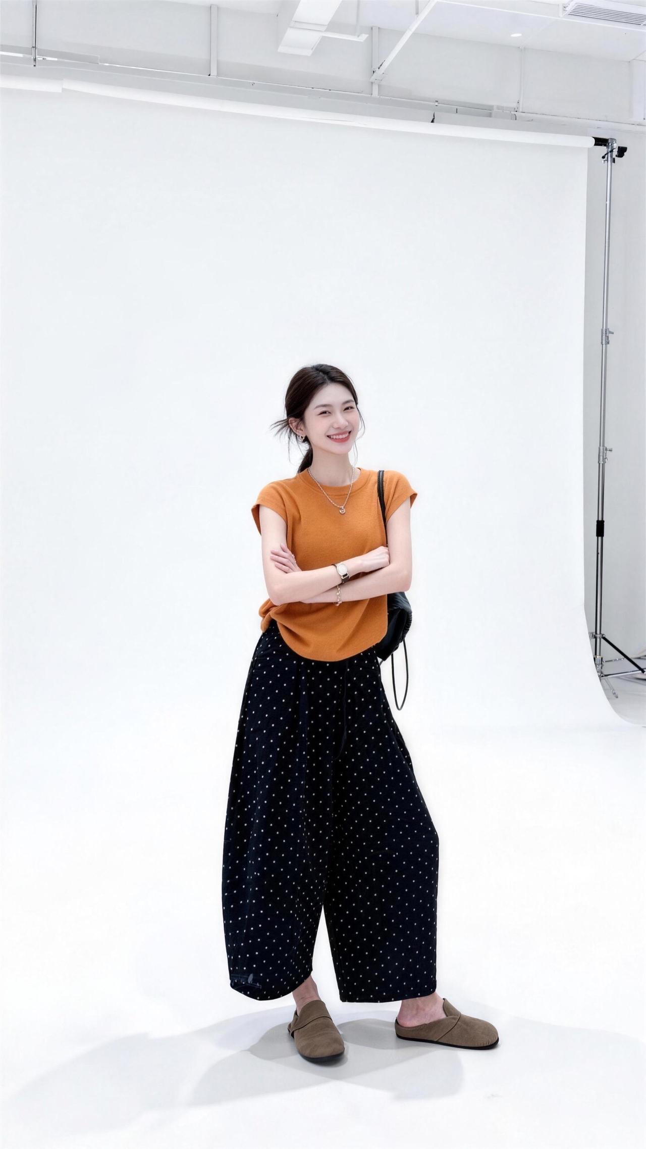 休闲套装～妥妥港风少女初夏穿搭 夏季女生阔腿裤穿搭 波点裤时尚搭配 新款