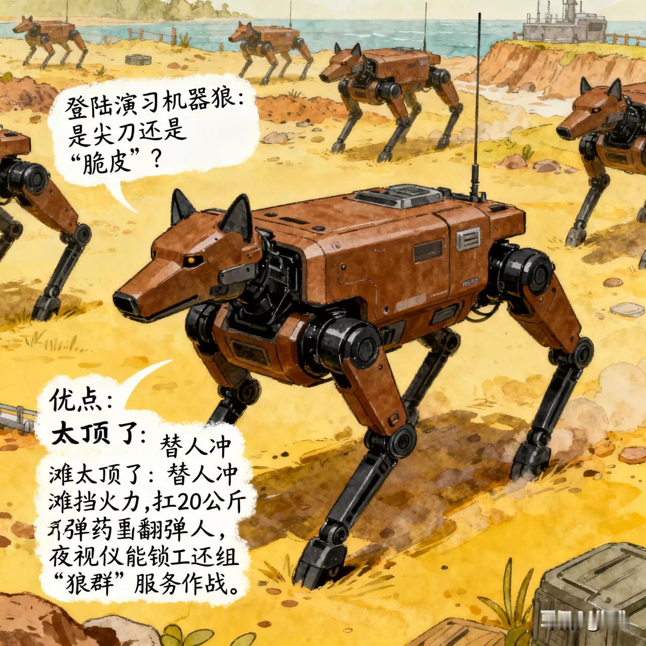 登陆演习机器狼：是尖刀还是“脆皮”？
 
优点太顶了：替人冲滩挡火力，扛20公斤