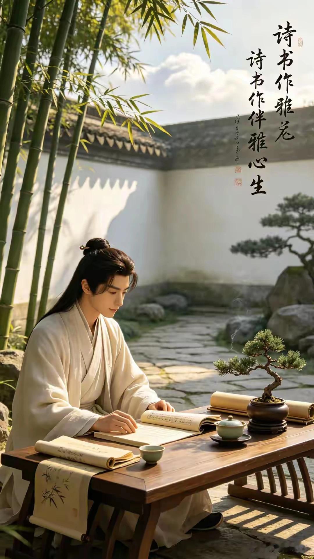 若是有人能对出气韵绝佳的下联，我必定心怀感念，十分敬佩。
上联：诗书作伴雅心生
