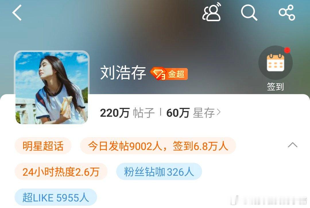 刘浩存超话今日发帖破 9000，吸粉也是越来越多了[打call][打call] 