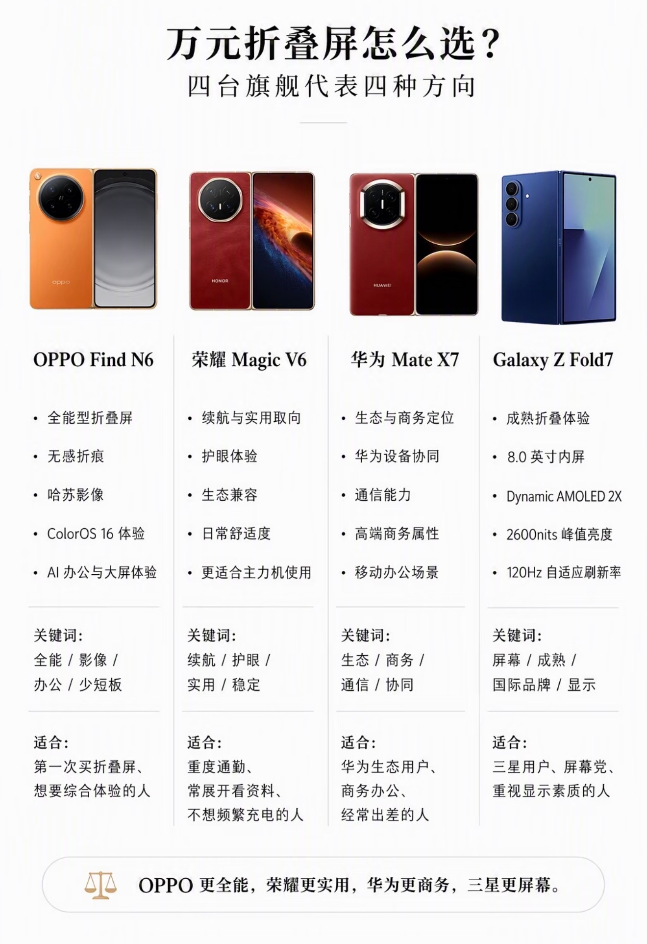 万元折叠屏怎么选？四款热门旗舰差异不小！OPPO Find N6主打全能均衡，无