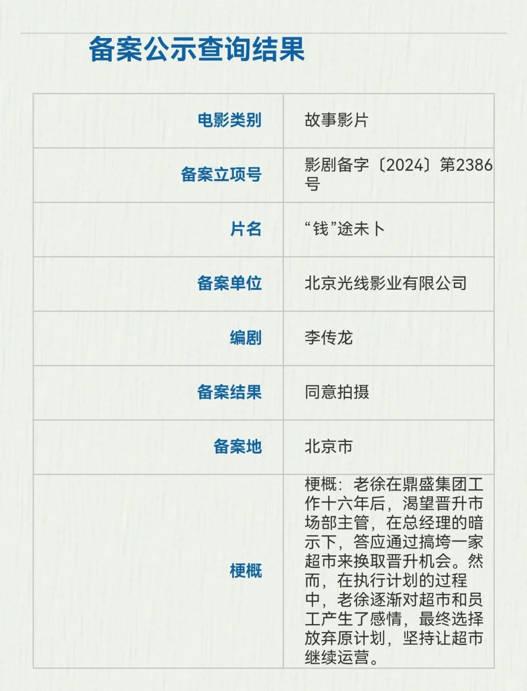 光线新片《“钱”途未卜》立项