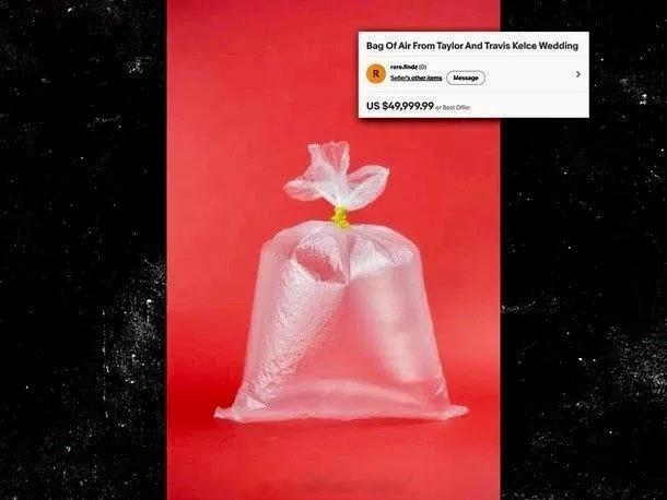 霉霉的婚礼刚落下帷幕，许多创意商品便出现在网上。其中，Ebay 上一袋标榜从婚礼