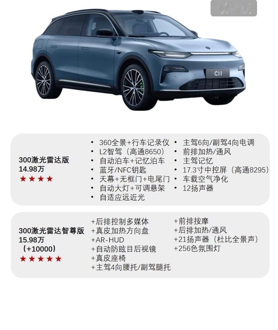 15万买大五座SUV，还带激光雷达！零跑新款C11买啥配置好？作为零跑最早的爆款