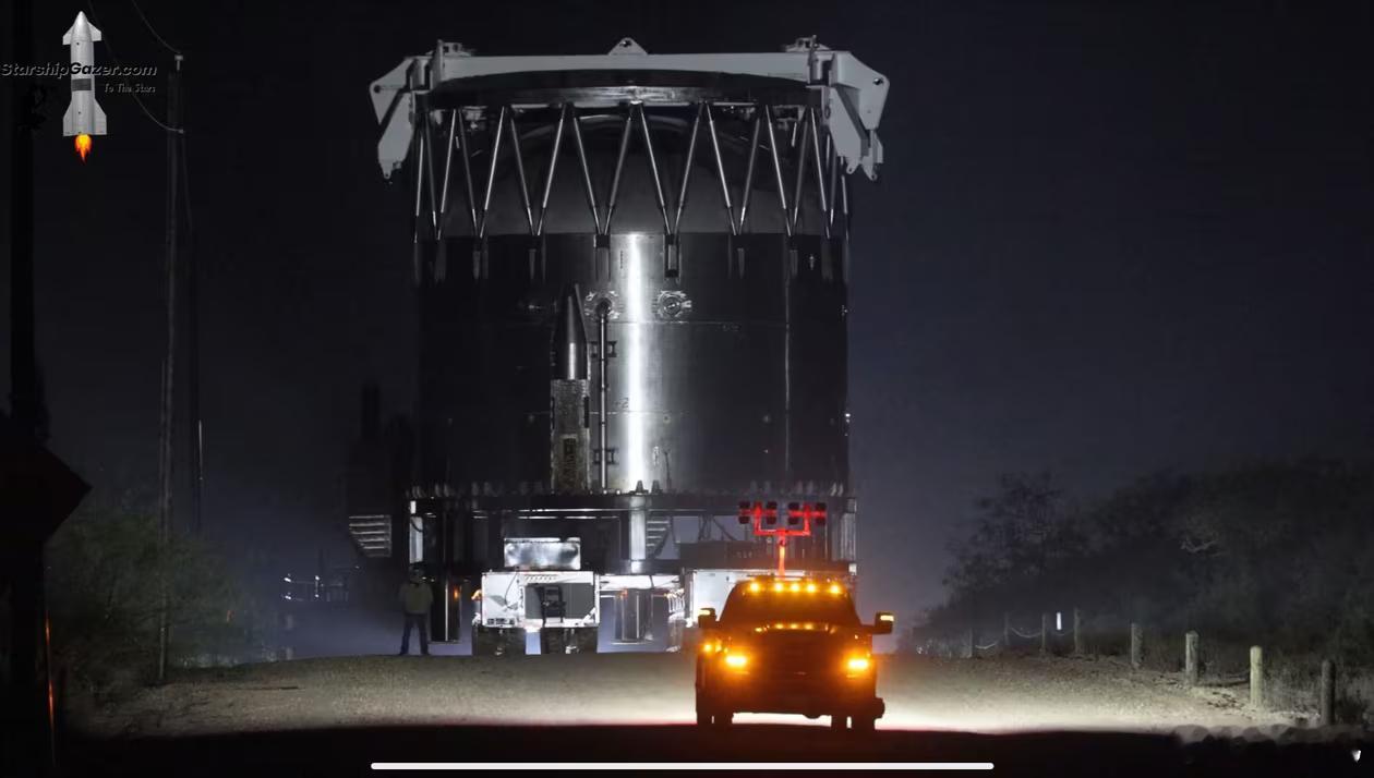 spacex SpaceX助推器18残余的底部段和顶部段从梅西运回厂区，据说有可