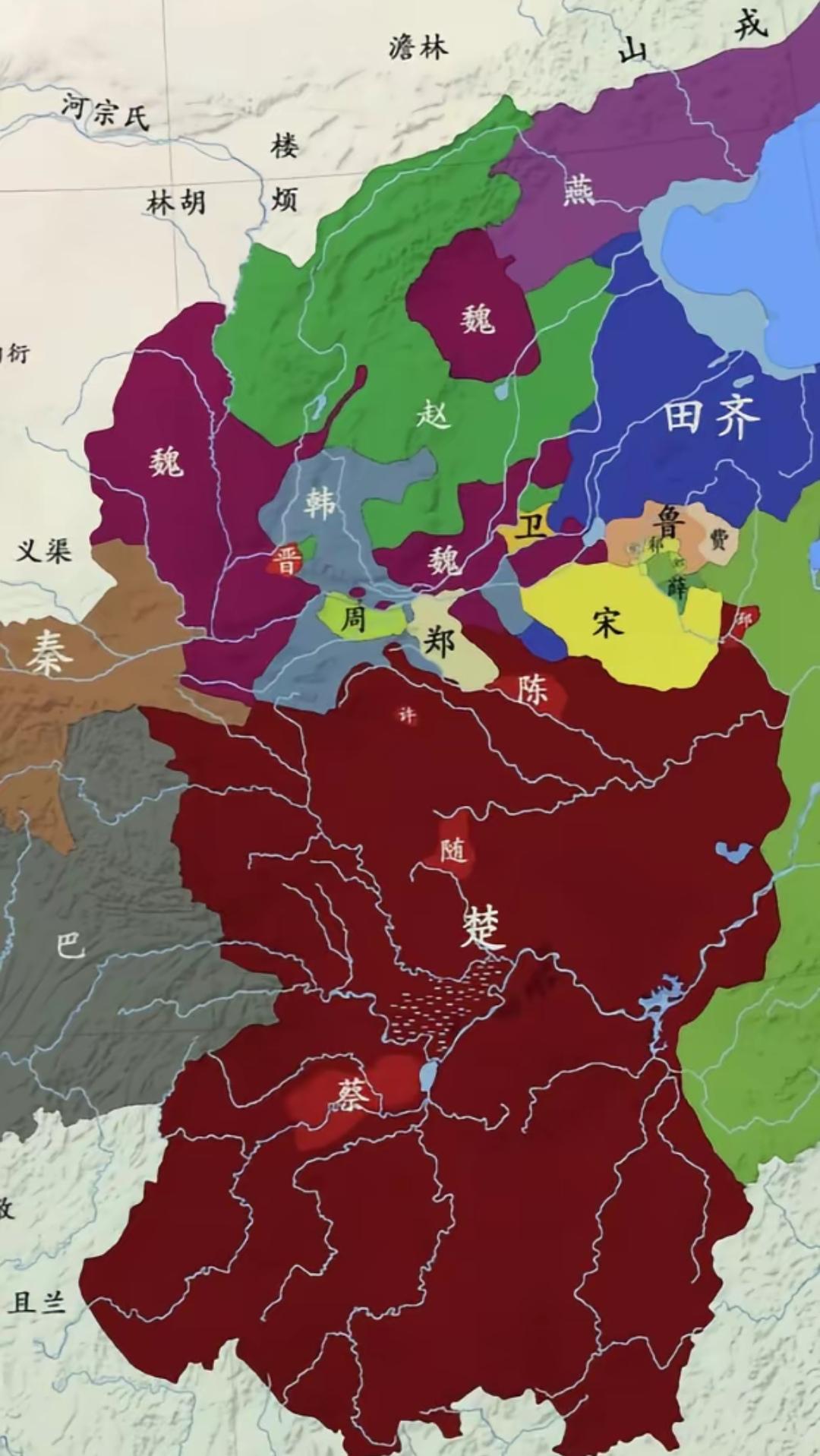 楚国的实力，靠绝对的大体格子来碾压小国。
   根据先秦史学会研究，陈、蔡、随都