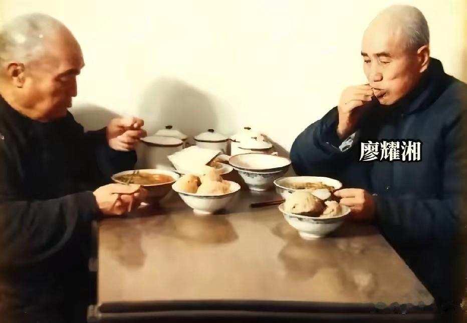 看到五十年代谭道善与廖耀湘在功德林一起吃饭的照片，感触挺深。桌上窝头和菜汤，跟他