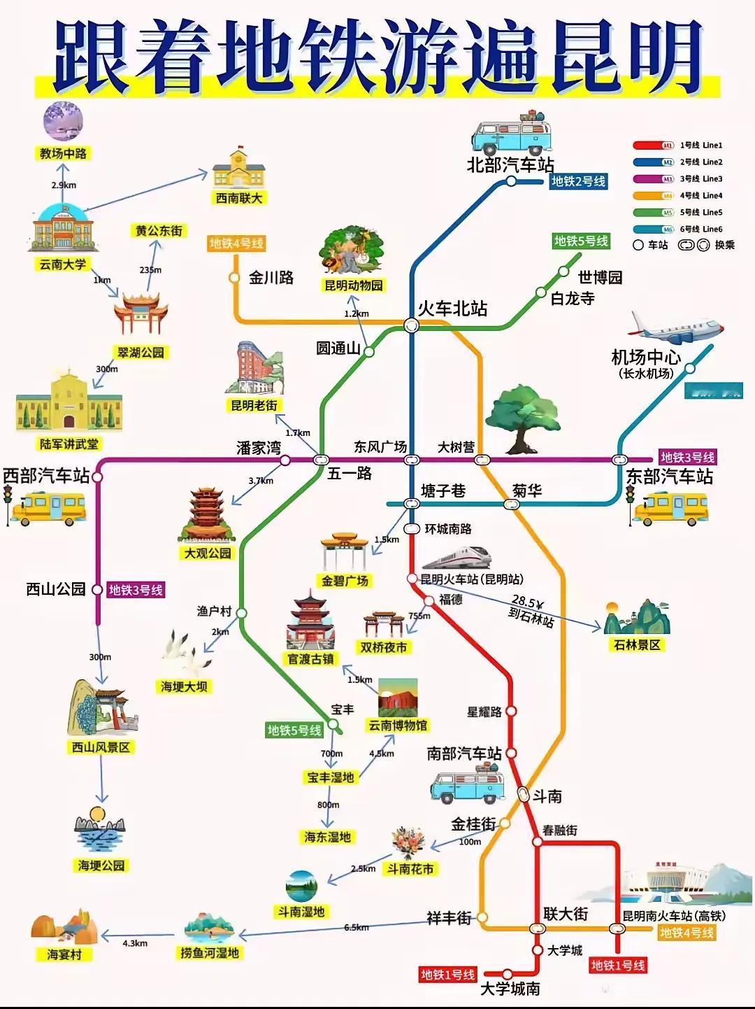 昆明地铁旅游路线图[比心]