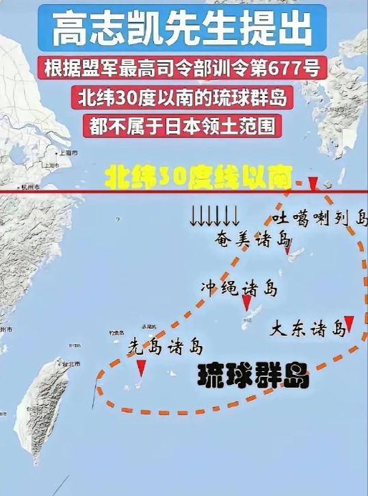法理铁证来了！高志凯曾公开亮出二战盟军训令：北纬30度以南的整个琉球群岛，日本完