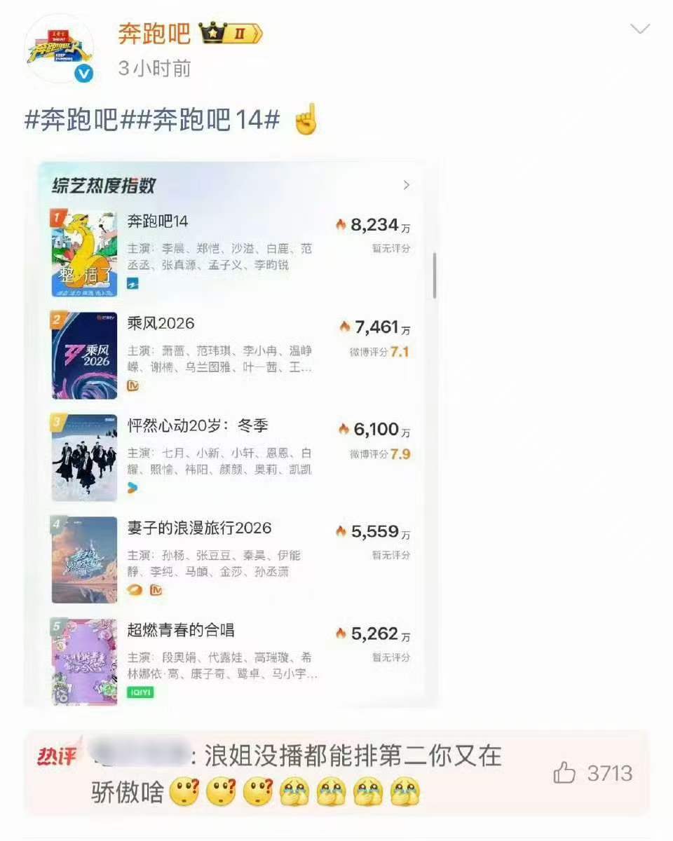 跑男你真的好在意跑男现在完全成笑话了跑男收视率 浪姐没播  都是里面的粉丝吗？是