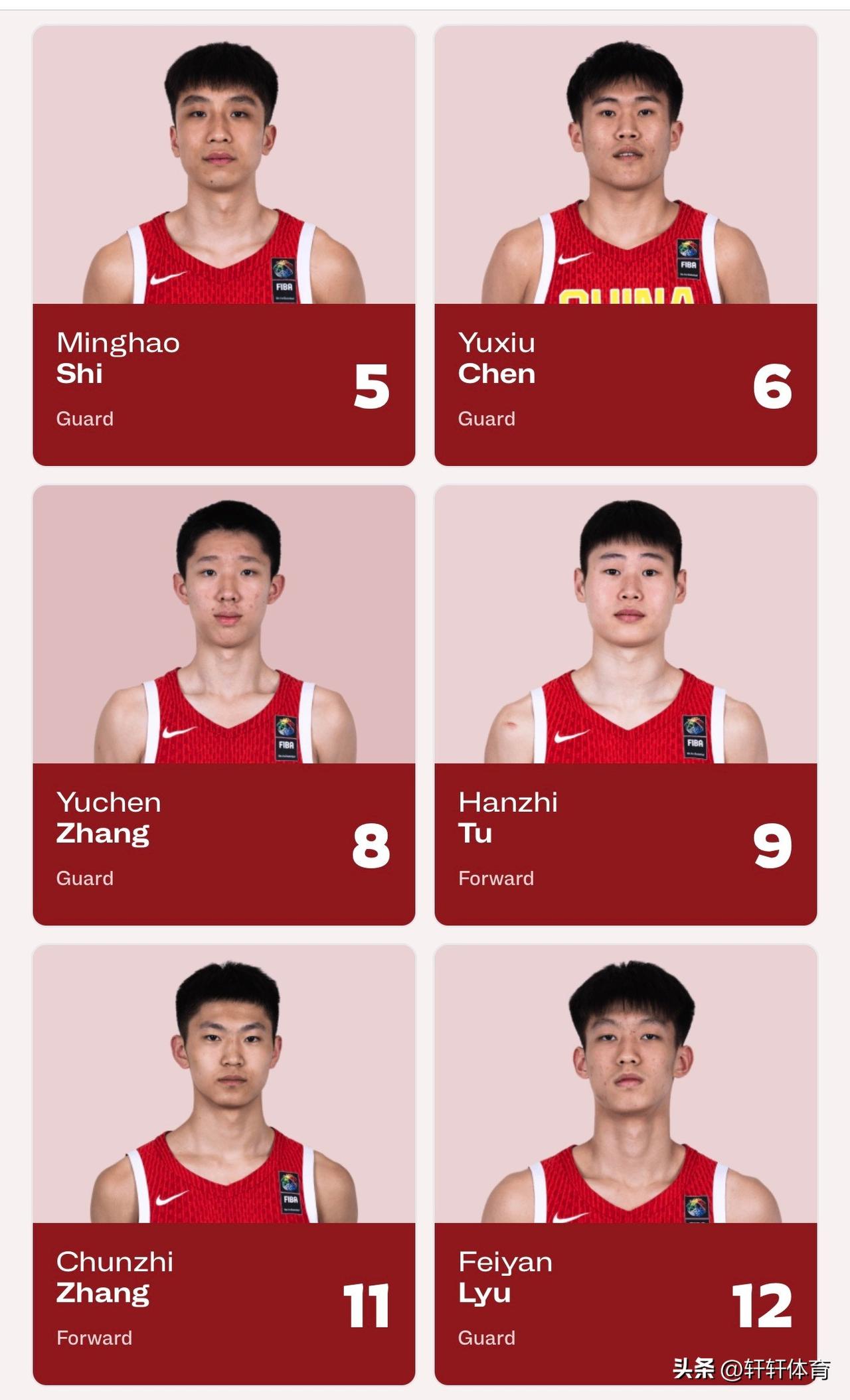 今天FIBA官方公布了中国男篮U17，参加土耳其世界杯参赛的12名球员，中国U1