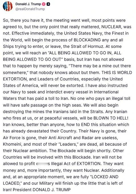 特朗普：所以，事情就是这样：会议进展顺利，大部分要点都达成了共识，但唯一真正重要