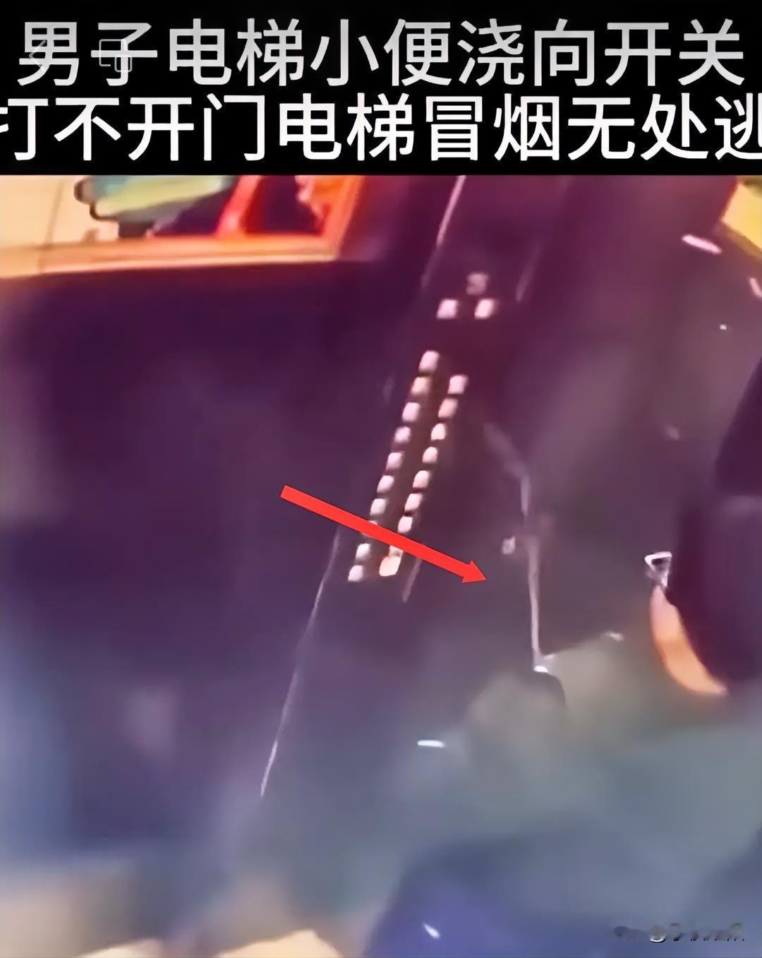 一小区电梯监控画面显示，一眼镜男进入电梯后突然对着电梯按键面板撒尿，结果导致电梯