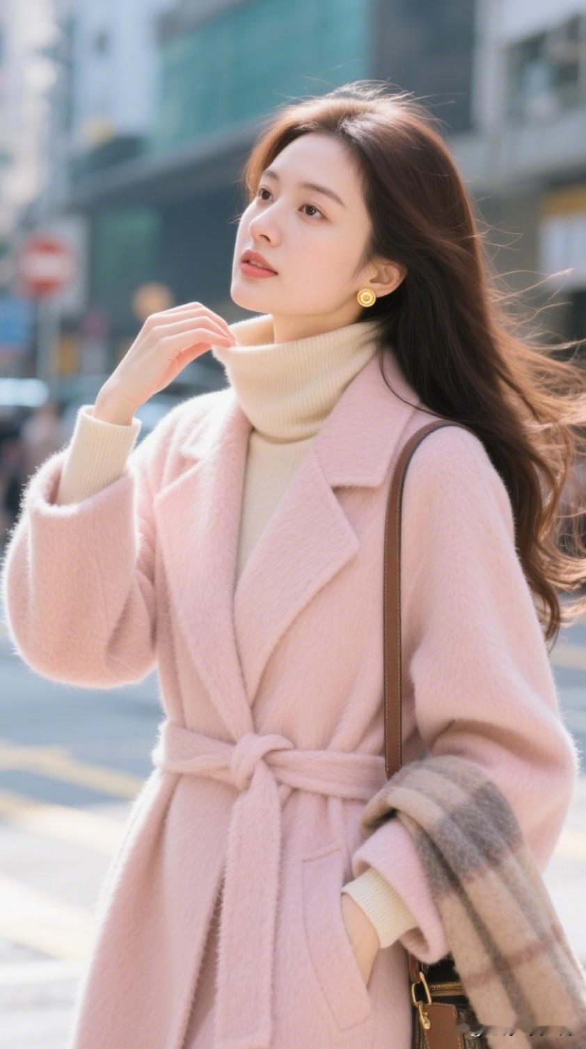 粉衣美人行，风姿似画卷。什么样的美女才是最美的呢 温柔粉色大衣穿搭，冬日里的暖意