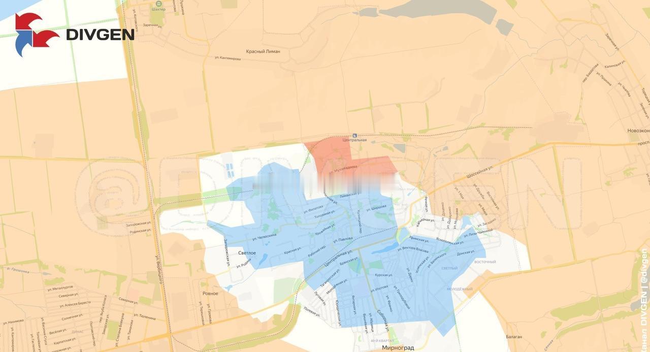 米尔诺格勒德（原名季米特罗夫）。俄军继续清理该市北部，东部和中部区域。

欢迎加