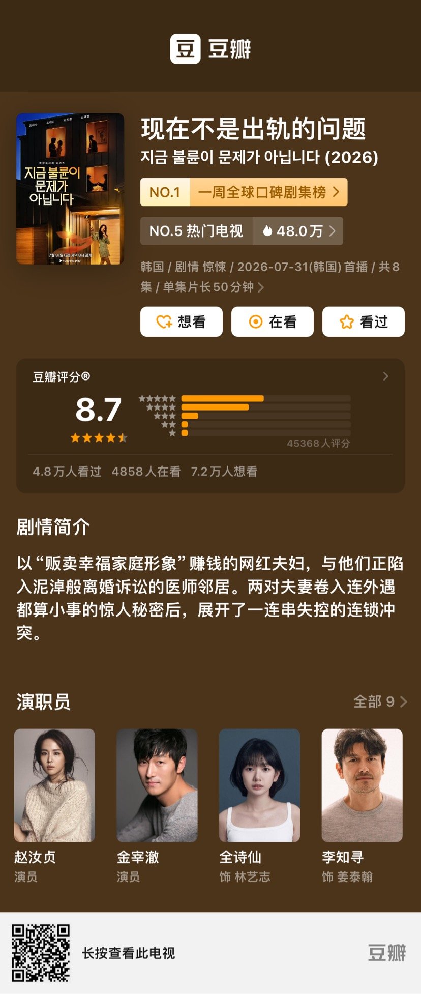 好看，韩国人已经不走谈恋爱的纯情赛道了，开始走日系出轨阴郁系赛道了。 ​​​