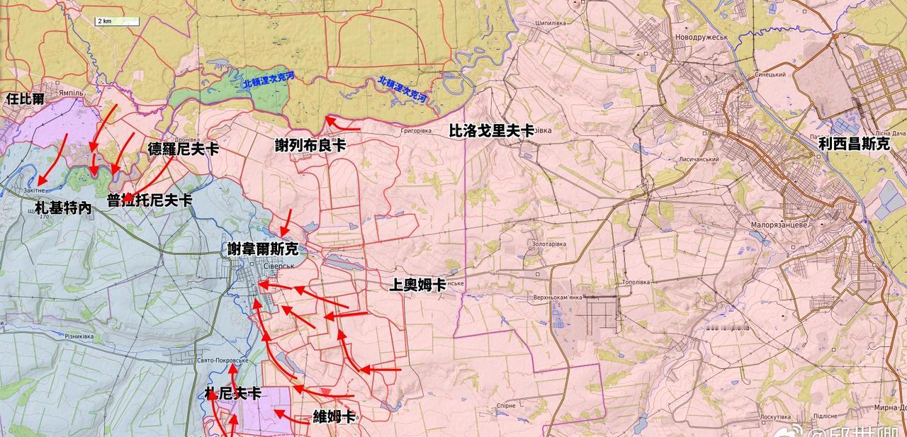 烏克蘭在謝韋爾斯克的防禦正在持續惡化，俄軍正在由北面威脅札基特內，這是謝韋爾斯克