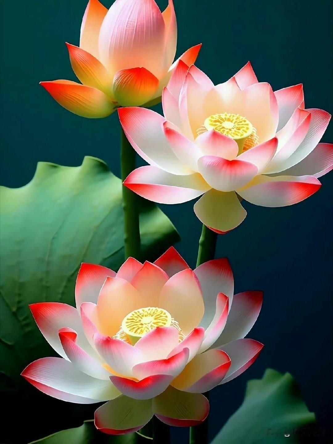 三朵莲花开得正艳，美极了！