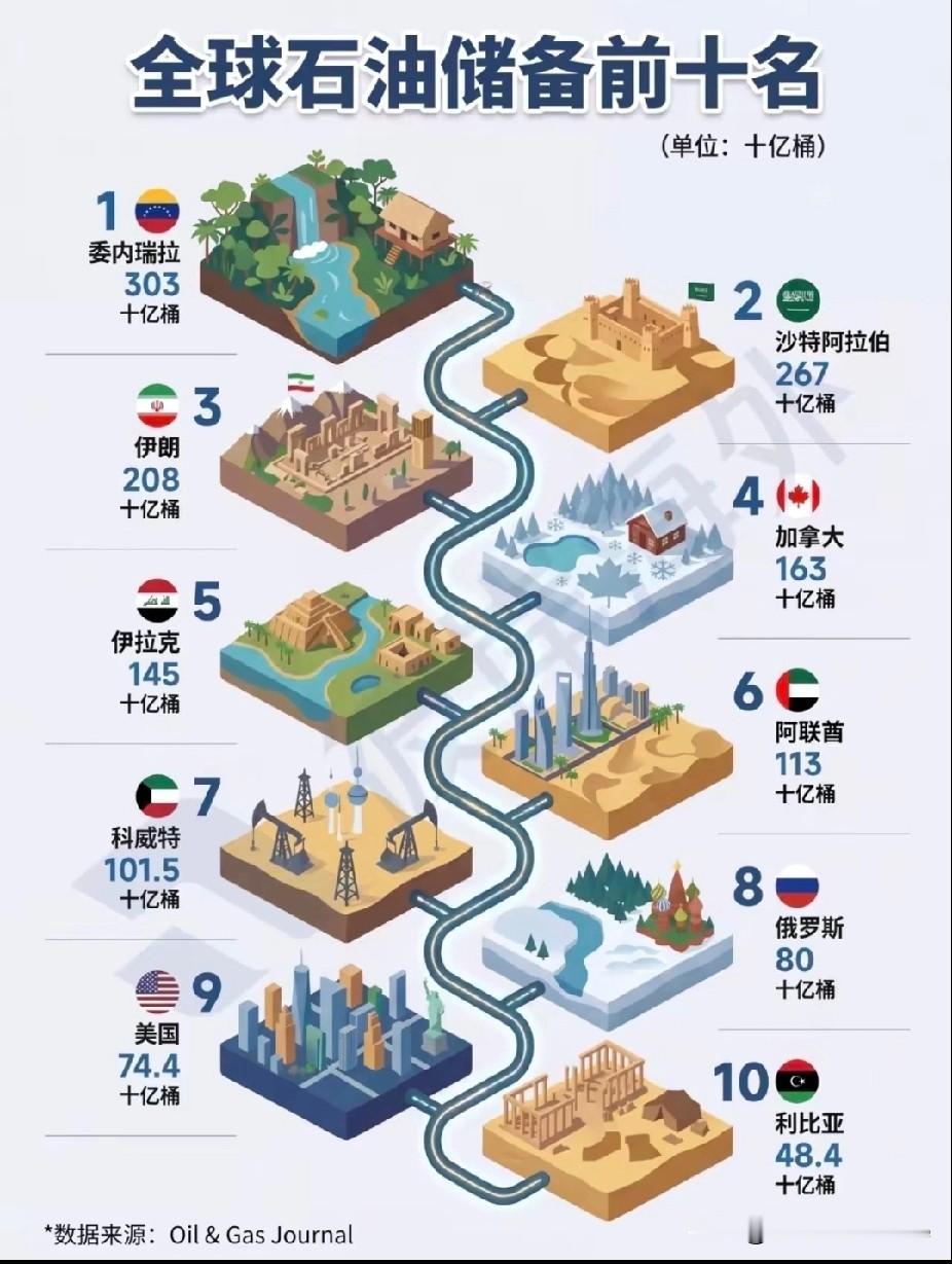全球石油储备前十名。