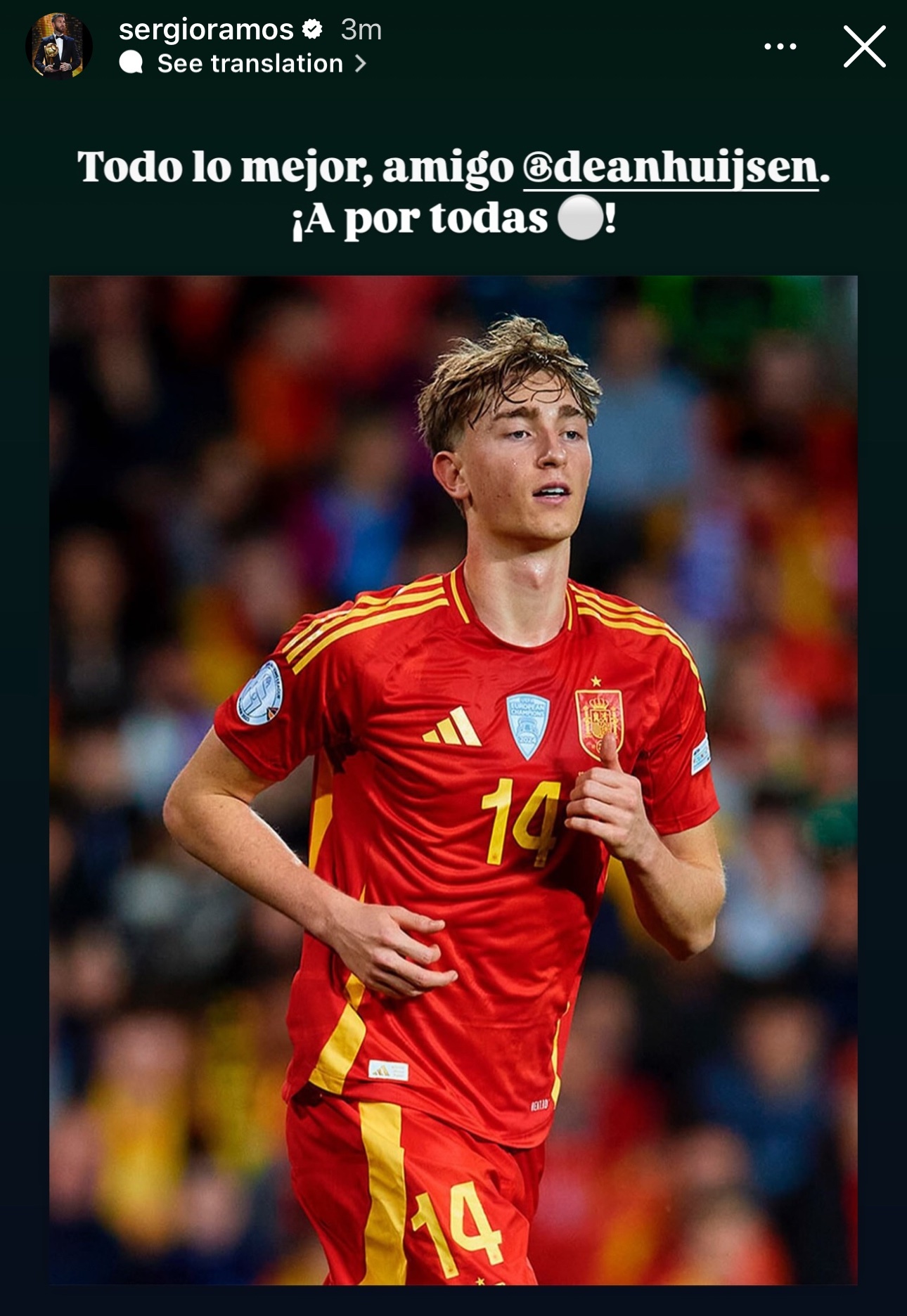 拉莫斯寄语赫伊森：“祝你一切顺利，兄弟，做出一番事业吧。”halamadrid 