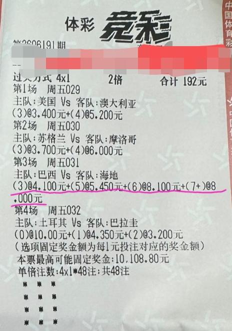 如果巴西vs海地这场比赛的总进球数为4个，这兄弟不得气的吐血啊？
个人觉得其他三