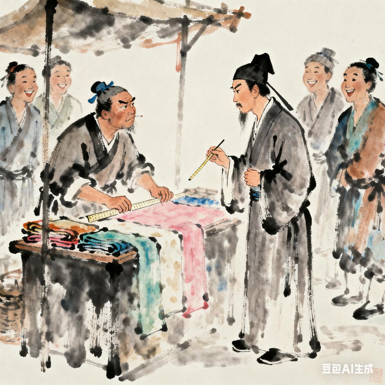 古代笑话

有个卖布的商贩，这天遇到个秀才来买布。

秀才站在布前，捋着袖子说：