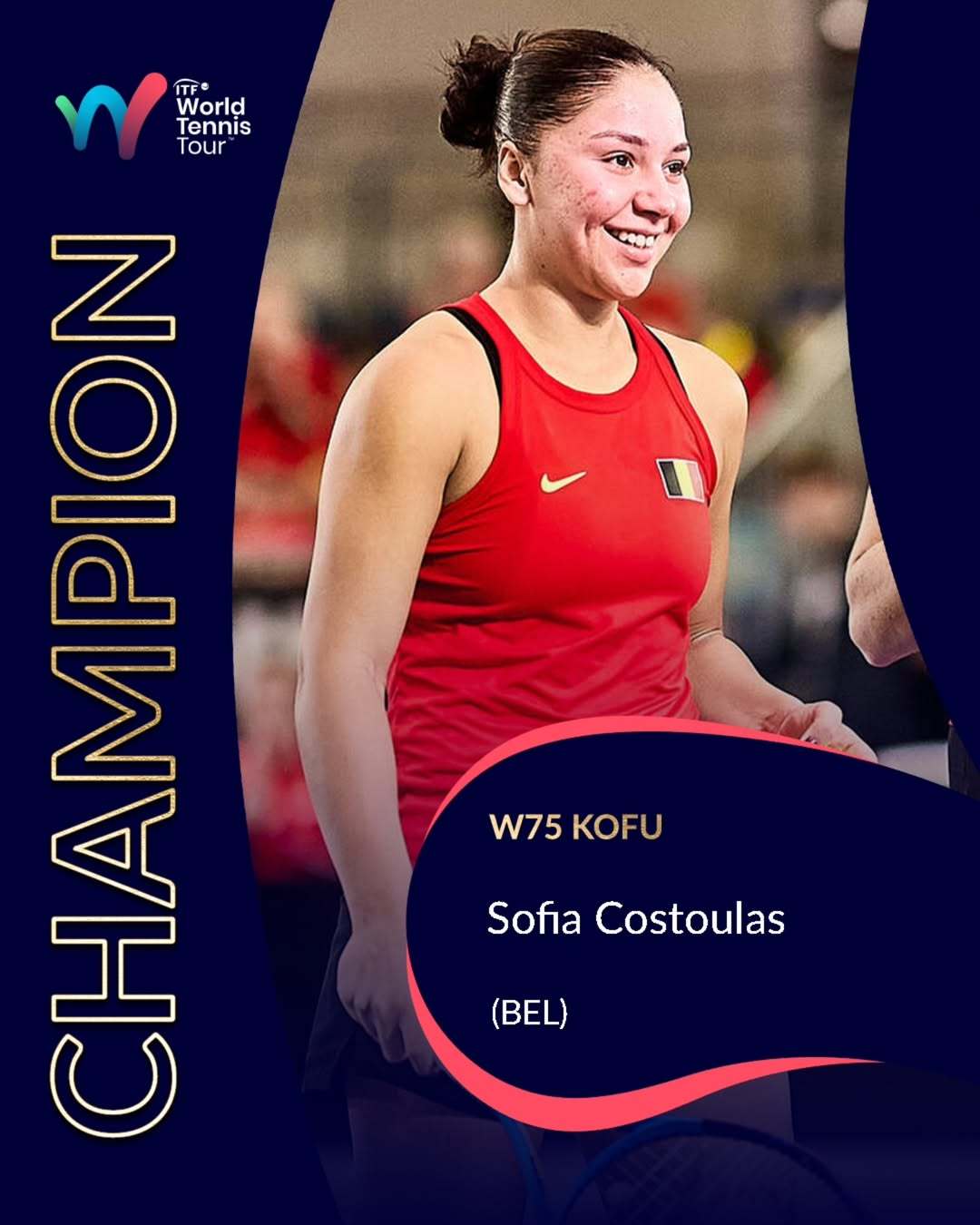 索菲娅·科斯图拉在W75甲府站赢得冠军🏆这位20岁的比利时选手在决赛中以7-5