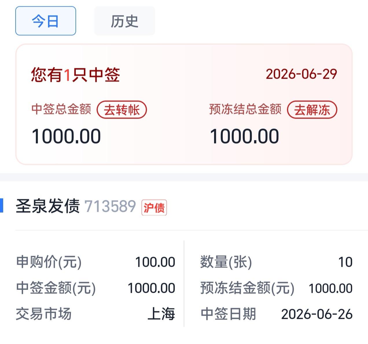 前两天中了两只深交所新股，分别是惠科股份和华润新能源。今天又中了圣泉集团的债券1